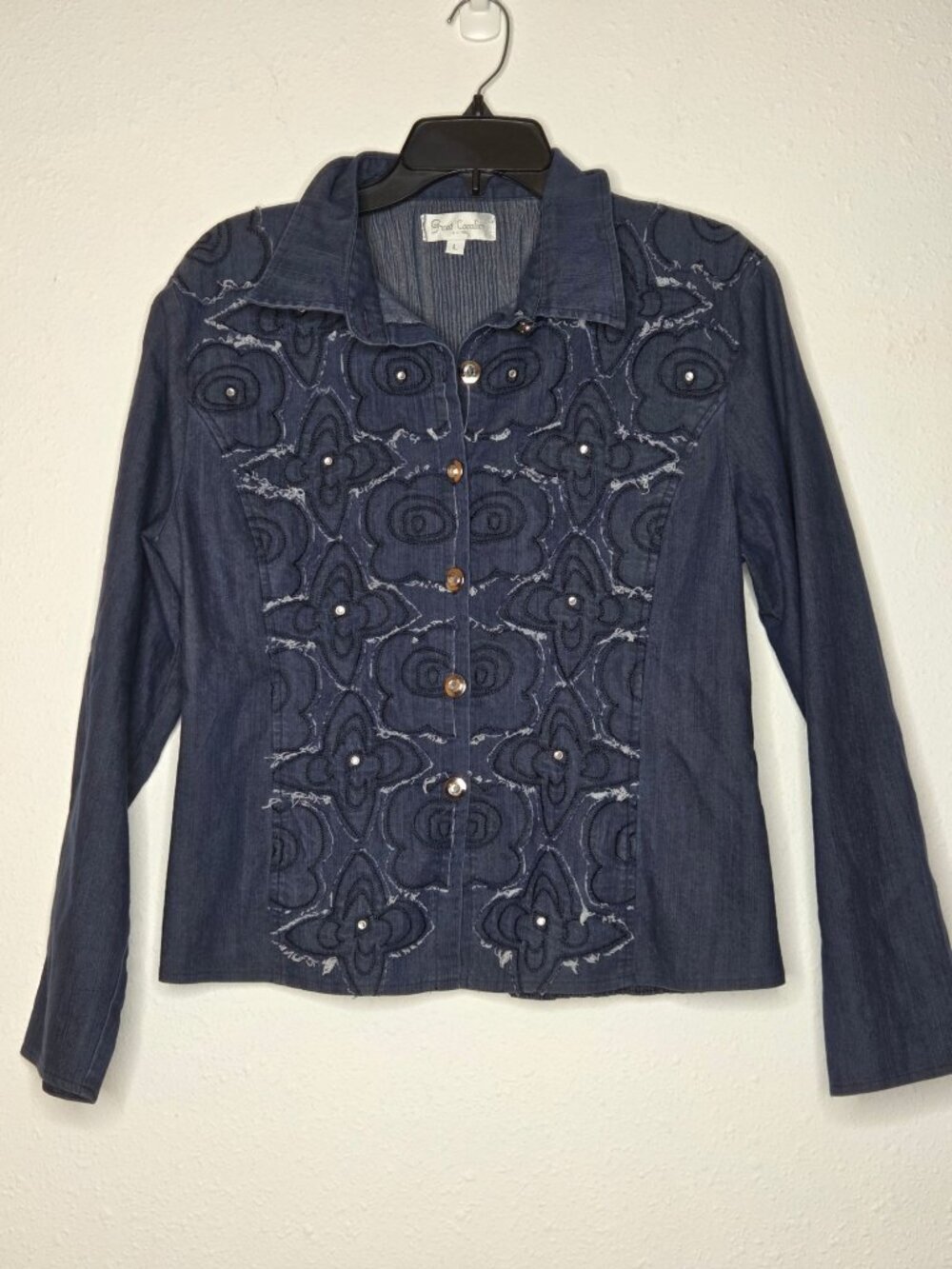 Vintage Great Cavalier by St. Paul Embellished Denim Button Front Shirt Jacket S